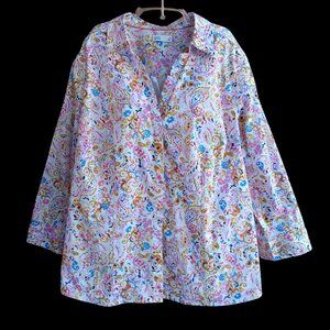 Croft & Barrow Womens Top Blouse Button Front Long Sleeves Paisley Size 3X